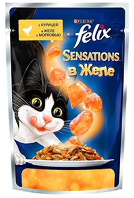 Корм Felix Sensations 85 гр. кусочки в желе с курицей и морковью